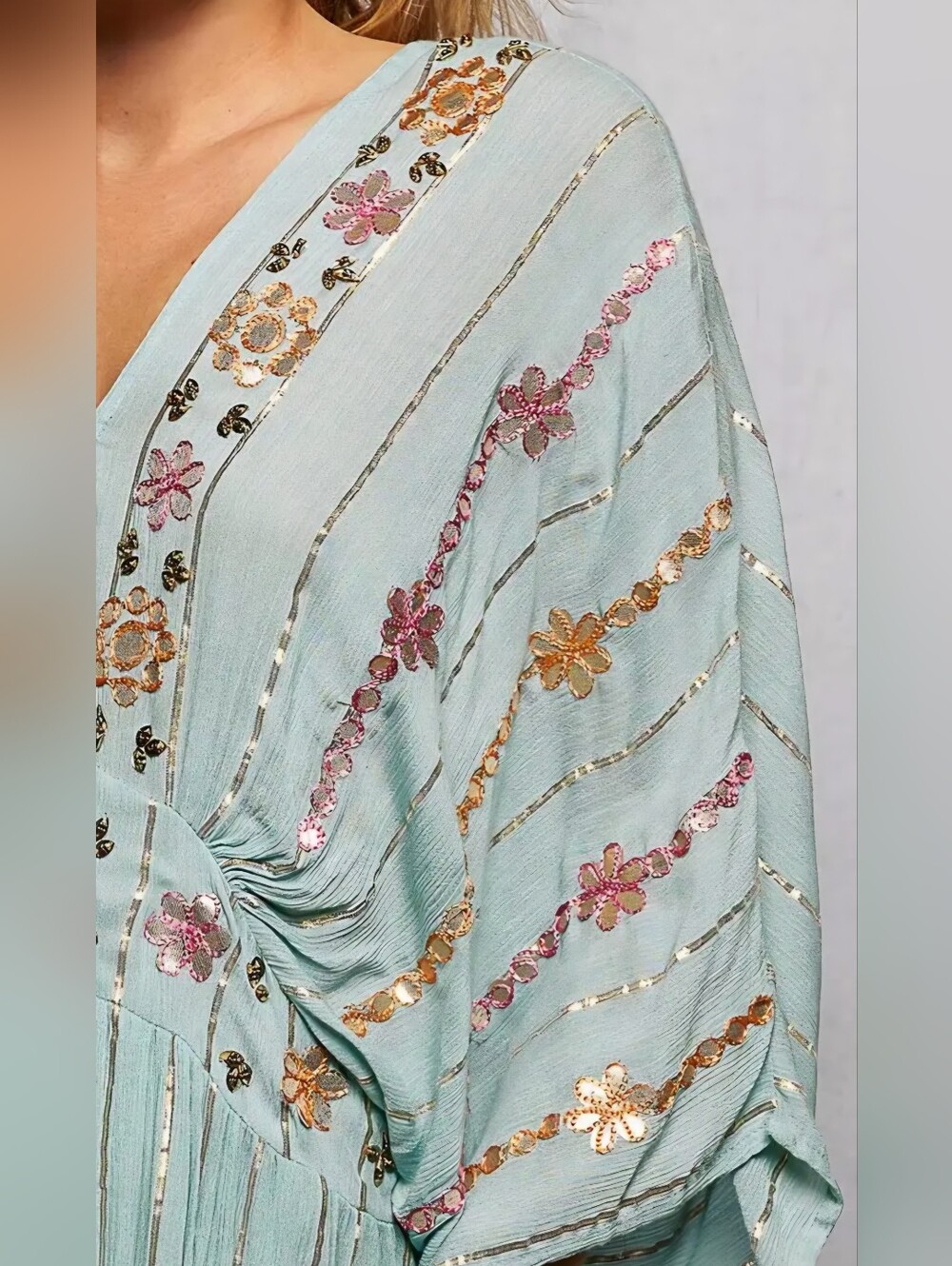 POL Light Aqua Embroidered Maxi Dress with Tassel - Picture 5 of 6